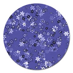 Slate Blue With White Flowers Magnet 5  (round) by SpinnyChairDesigns