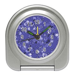 Slate Blue With White Flowers Travel Alarm Clock by SpinnyChairDesigns