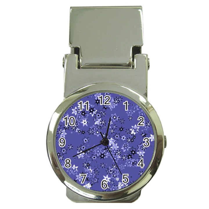 Slate Blue With White Flowers Money Clip Watches