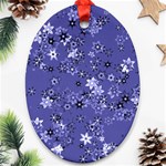 Slate Blue With White Flowers Oval Ornament (Two Sides) Back