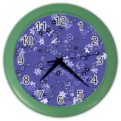 Slate Blue With White Flowers Color Wall Clock by SpinnyChairDesigns