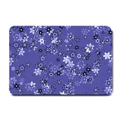 Slate Blue With White Flowers Small Doormat  by SpinnyChairDesigns