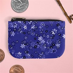 Slate Blue With White Flowers Mini Coin Purse by SpinnyChairDesigns