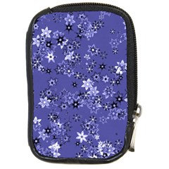 Slate Blue With White Flowers Compact Camera Leather Case