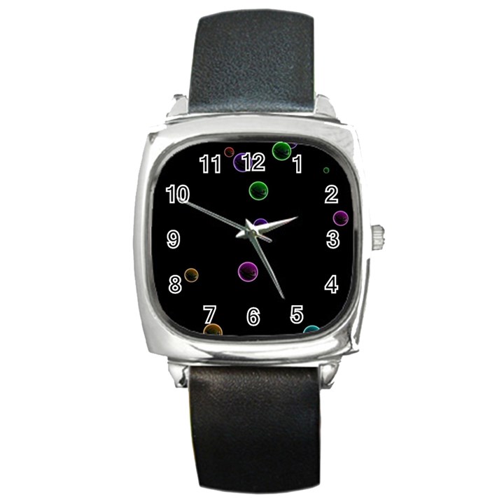 Bubble in blavk background Square Metal Watch