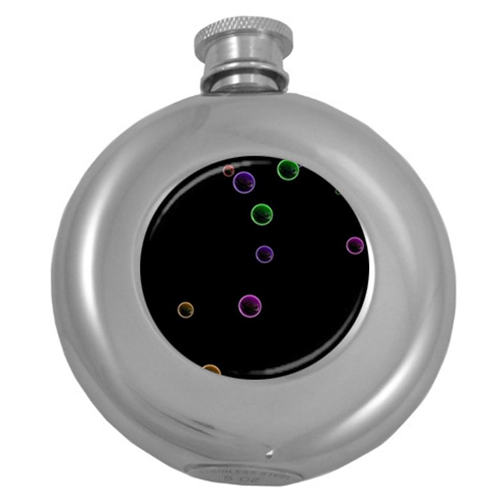 Bubble in blavk background Round Hip Flask (5 oz)