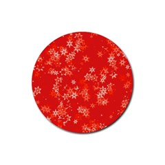 Red And White Flowers Rubber Coaster (round)  by SpinnyChairDesigns