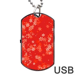 Red And White Flowers Dog Tag Usb Flash (one Side) by SpinnyChairDesigns