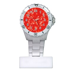 Red And White Flowers Plastic Nurses Watch by SpinnyChairDesigns