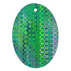 Boho Green Floral Print Ornament (oval) by SpinnyChairDesigns