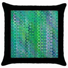 Boho Green Floral Print Throw Pillow Case (black) by SpinnyChairDesigns