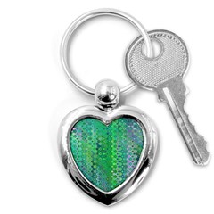 Boho Green Floral Print Key Chain (heart) by SpinnyChairDesigns