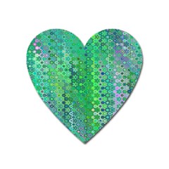 Boho Green Floral Print Heart Magnet by SpinnyChairDesigns