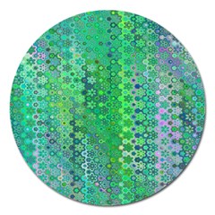 Boho Green Floral Print Magnet 5  (round) by SpinnyChairDesigns