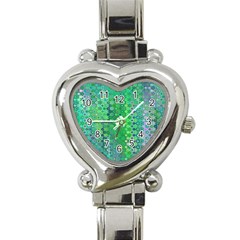 Boho Green Floral Print Heart Italian Charm Watch by SpinnyChairDesigns