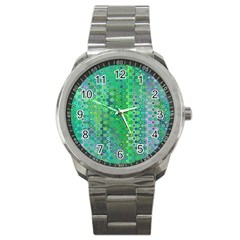 Boho Green Floral Print Sport Metal Watch by SpinnyChairDesigns