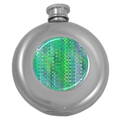 Boho Green Floral Print Round Hip Flask (5 Oz) by SpinnyChairDesigns