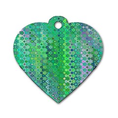 Boho Green Floral Print Dog Tag Heart (one Side) by SpinnyChairDesigns