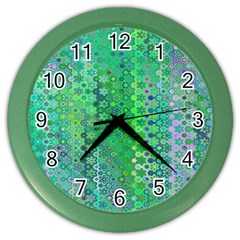 Boho Green Floral Print Color Wall Clock by SpinnyChairDesigns