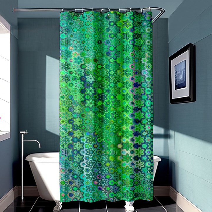 Boho Green Floral Print Shower Curtain 36  x 72  (Stall) 