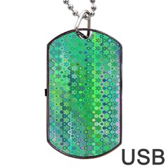 Boho Green Floral Print Dog Tag Usb Flash (two Sides) by SpinnyChairDesigns