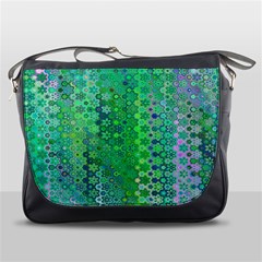 Boho Green Floral Print Messenger Bag by SpinnyChairDesigns