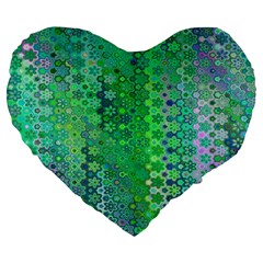 Boho Green Floral Print Large 19  Premium Heart Shape Cushions by SpinnyChairDesigns