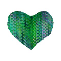 Boho Green Floral Print Standard 16  Premium Flano Heart Shape Cushions by SpinnyChairDesigns