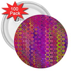 Boho Fuchsia Floral Print  3  Buttons (100 Pack)  by SpinnyChairDesigns