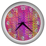 Boho Fuchsia Floral Print  Wall Clock (Silver) Front