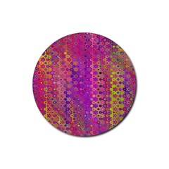 Boho Fuchsia Floral Print  Rubber Coaster (round)  by SpinnyChairDesigns