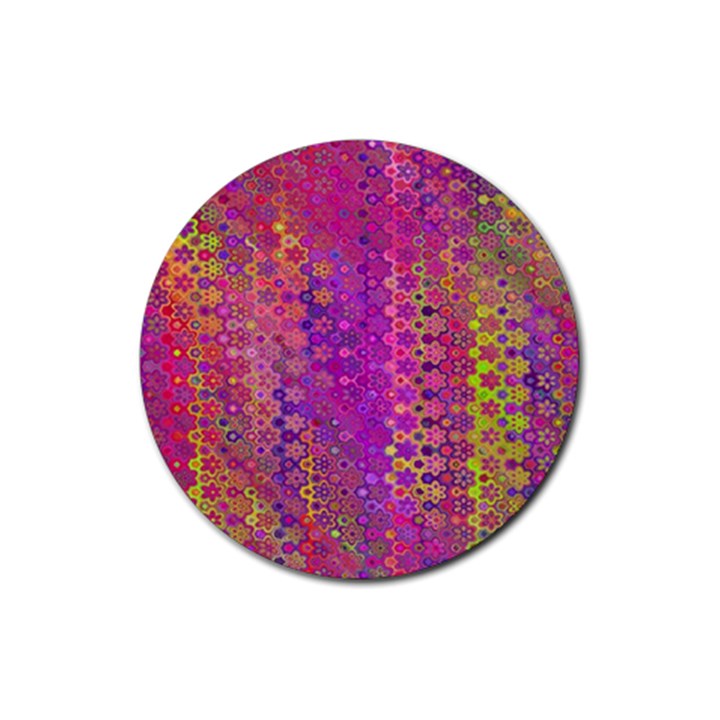 Boho Fuchsia Floral Print  Rubber Round Coaster (4 pack) 