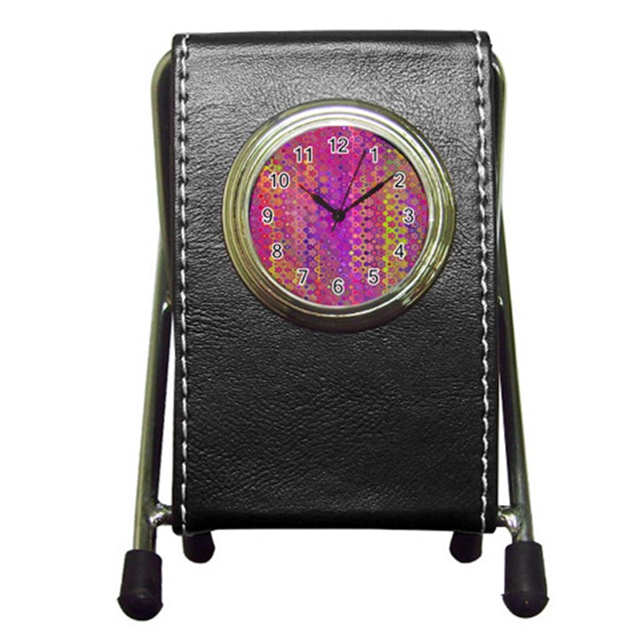 Boho Fuchsia Floral Print  Pen Holder Desk Clock