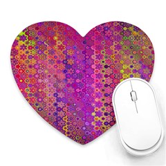 Boho Fuchsia Floral Print  Heart Mousepads by SpinnyChairDesigns