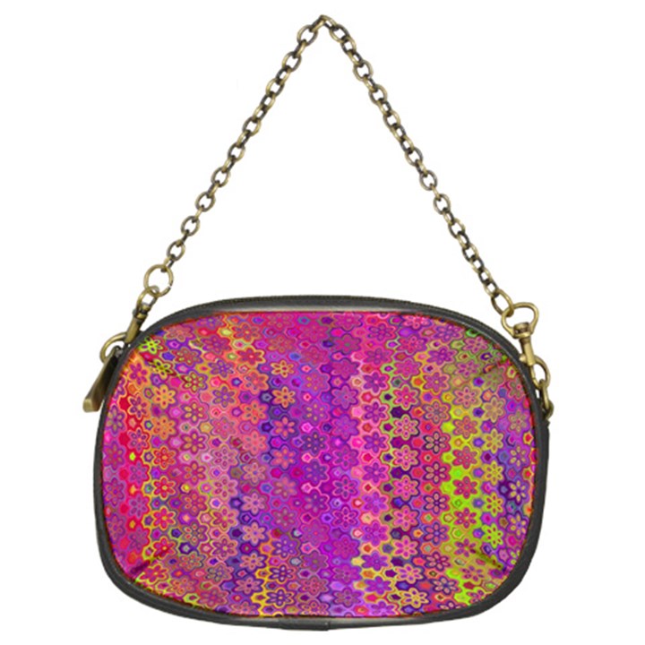 Boho Fuchsia Floral Print  Chain Purse (Two Sides)