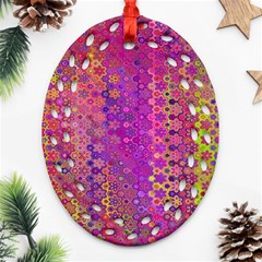 Boho Fuchsia Floral Print  Ornament (oval Filigree) by SpinnyChairDesigns