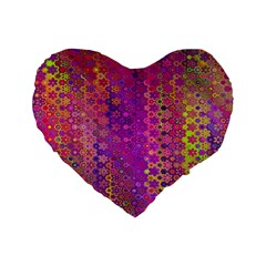 Boho Fuchsia Floral Print  Standard 16  Premium Flano Heart Shape Cushions by SpinnyChairDesigns