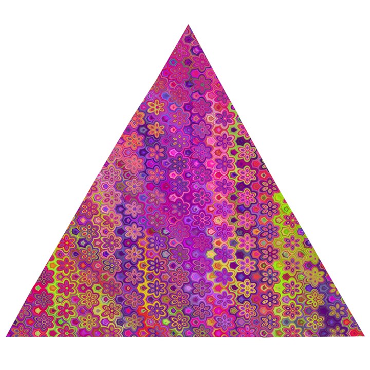 Boho Fuchsia Floral Print  Wooden Puzzle Triangle