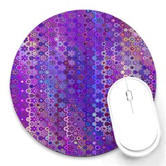 Boho Purple Floral Print Round Mousepads by SpinnyChairDesigns