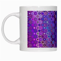 Boho Purple Floral Print White Mugs by SpinnyChairDesigns