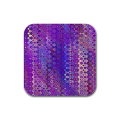 Boho Purple Floral Print Rubber Square Coaster (4 Pack)  by SpinnyChairDesigns