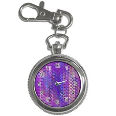 Boho Purple Floral Print Key Chain Watches by SpinnyChairDesigns