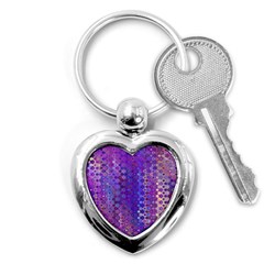 Boho Purple Floral Print Key Chain (heart) by SpinnyChairDesigns