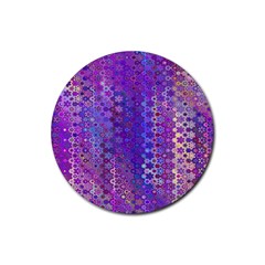 Boho Purple Floral Print Rubber Coaster (round)  by SpinnyChairDesigns