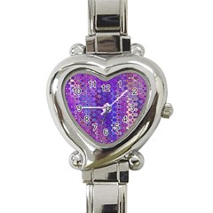 Boho Purple Floral Print Heart Italian Charm Watch by SpinnyChairDesigns