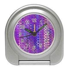 Boho Purple Floral Print Travel Alarm Clock by SpinnyChairDesigns