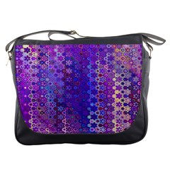 Boho Purple Floral Print Messenger Bag by SpinnyChairDesigns