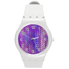 Boho Purple Floral Print Round Plastic Sport Watch (m) by SpinnyChairDesigns