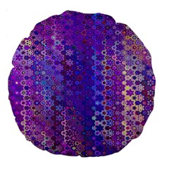 Boho Purple Floral Print Large 18  Premium Round Cushions by SpinnyChairDesigns