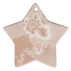 Tan White Floral Print Ornament (star) by SpinnyChairDesigns